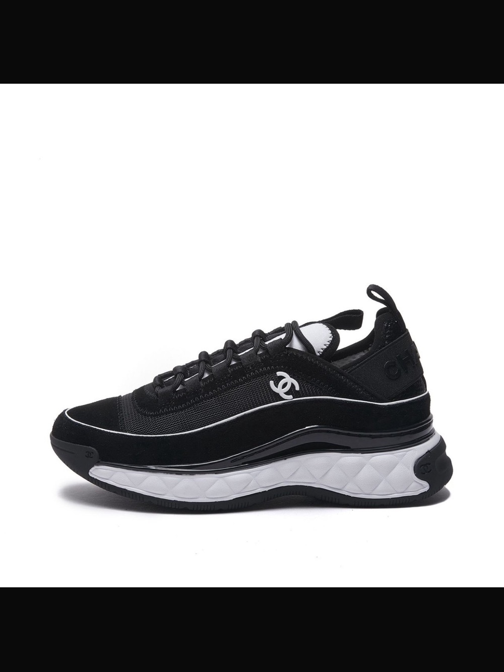 CHANEL Black and White Womens’Low-Top Runner Sneaker